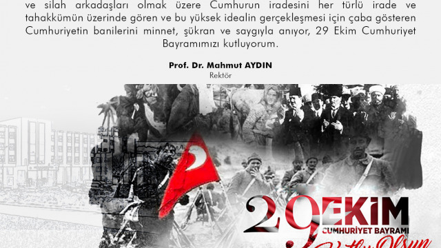 Rektör Aydın’ın 29 Ekim Cumhuriyet Bayramı Kutlama Mesajı